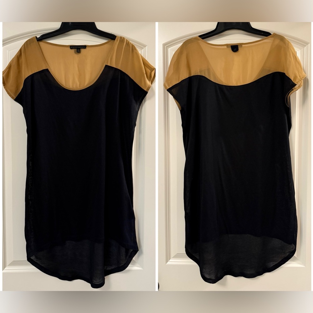 Lucca Couture Black and Tan Sheer Blouse